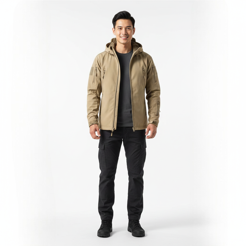 Lusian Veste Softshell Homme Manteau à Capuche Ajustable avec Fermeture Zippée et Poches, vue 3