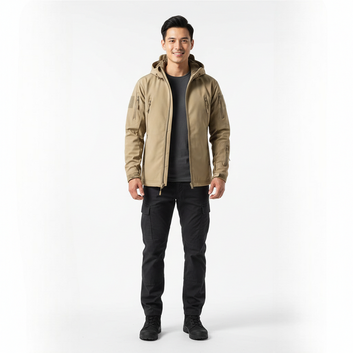 Lusian Veste Softshell Homme Manteau à Capuche Ajustable avec Fermeture Zippée et Poches, vue 3
