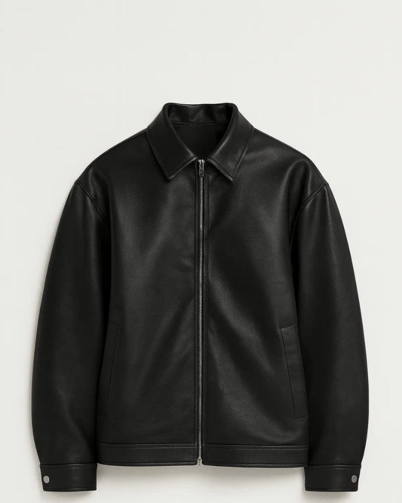 Mason Veste en Cuir Homme Coupe Moderne, Design Épuré & Fermeture Zippée, vue 3