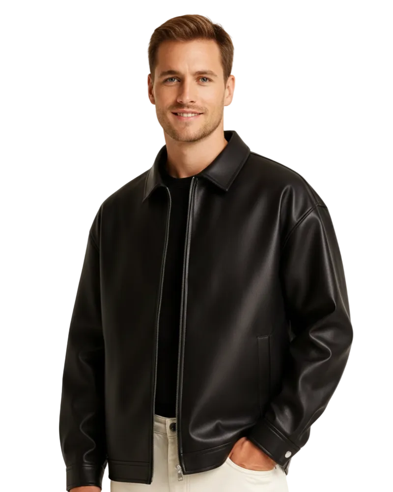 Mason Veste en Cuir Homme Coupe Moderne, Design Épuré & Fermeture Zippée