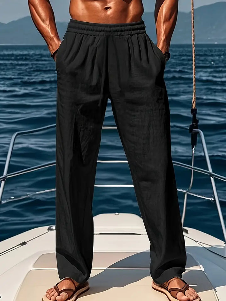 Ethan Pantalon Homme Pantalon Large en Lin Respirant avec Coupe Ample & Style Élégant Été, vue 2