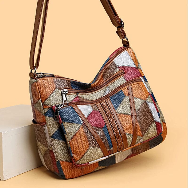 Marysol Sac à Main Femme Sac en Cuir Patchwork avec Design Mosaïque & Compartiments Pratiques, vue 3