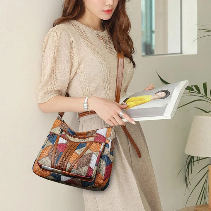 Marysol Sac à Main Femme Sac en Cuir Patchwork avec Design Mosaïque & Compartiments Pratiques, vue 6