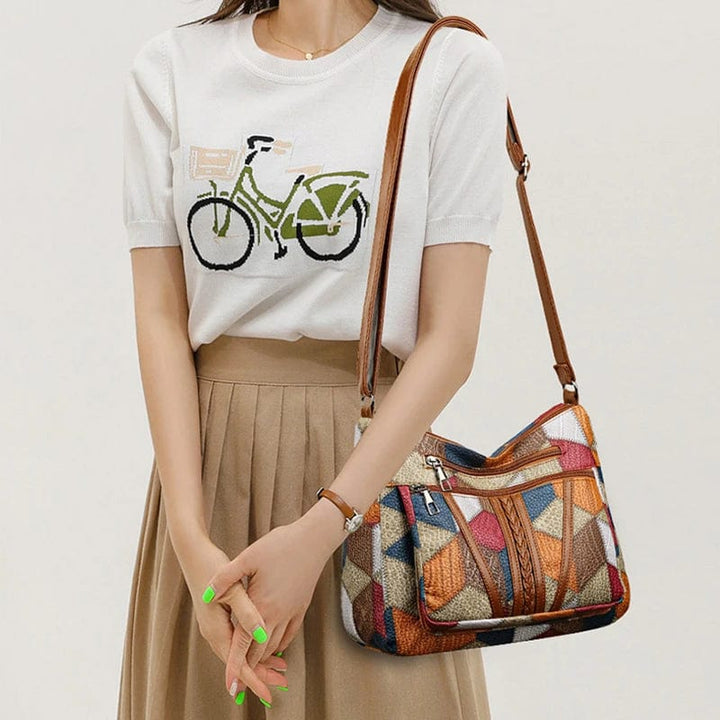 Marysol Sac à Main Femme Sac en Cuir Patchwork avec Design Mosaïque & Compartiments Pratiques, vue 7