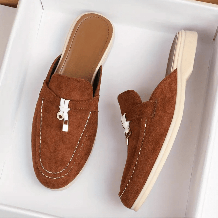 Maris Mocassins Femme Mules d’Été Effet Daim avec Détail Pompon & Couture Contrastée, vue 6