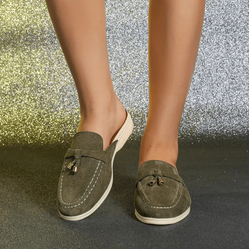 Mori Mocassins Femme Mules Vertes d’Été avec Détail Frangé & Semelle Confortable, vue 4