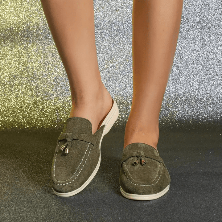 Mori Mocassins Femme Mules Vertes d’Été avec Détail Frangé & Semelle Confortable, vue 4