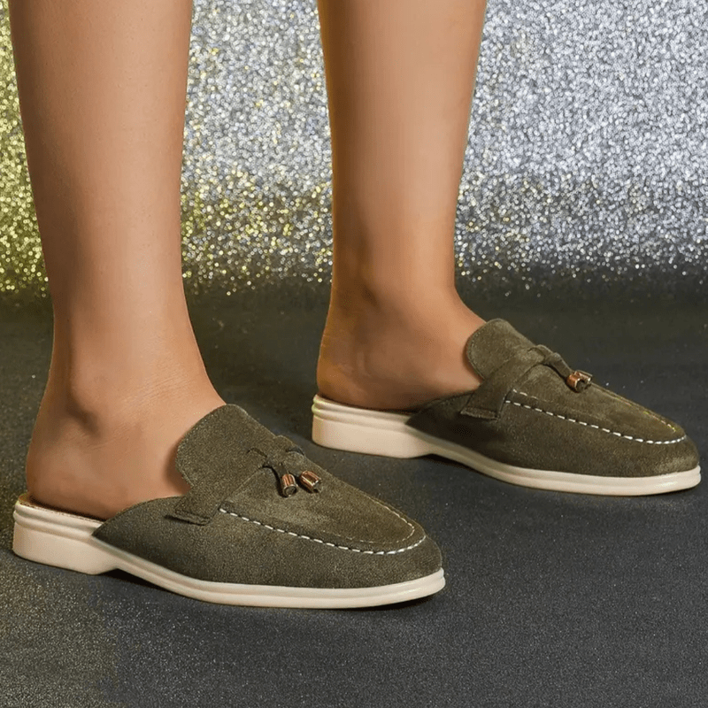 Mori Mocassins Femme Mules Vertes d’Été avec Détail Frangé & Semelle Confortable, vue 2