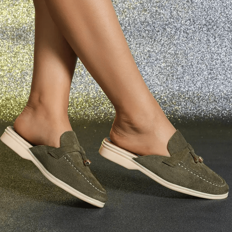 Mori Mocassins Femme Mules Vertes d’Été avec Détail Frangé & Semelle Confortable, vue 3