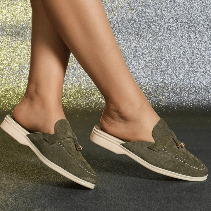 Mori Mocassins Femme Mules Vertes d’Été avec Détail Frangé & Semelle Confortable, vue 3