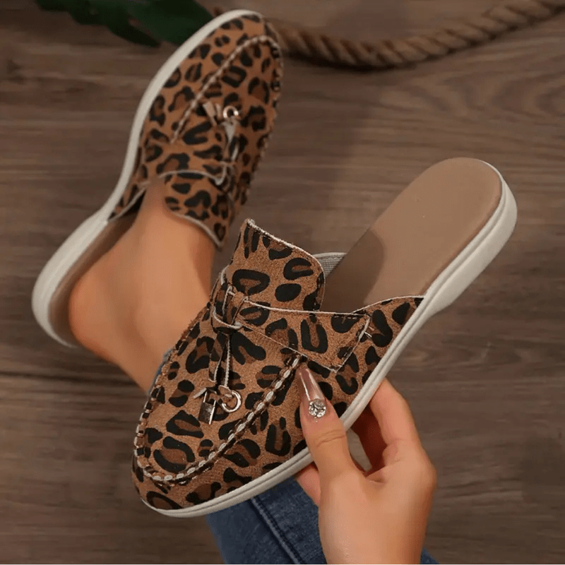 Moira Mocassins Femme Mules Léopard Sans Talon avec Semelle Souple & Style Sauvage