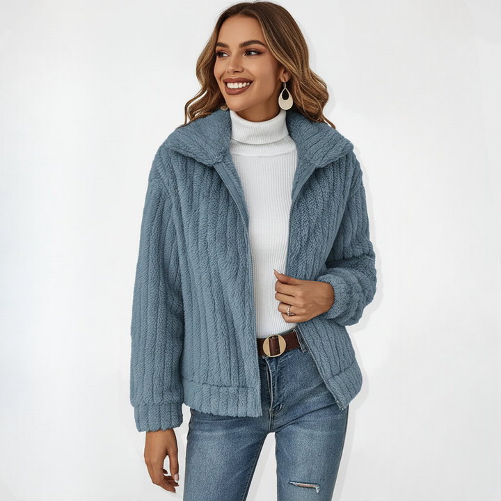 May Gilet Long Polaire Femme Cardigan Élégant et Chaud avec Zip et Poches, vue 3