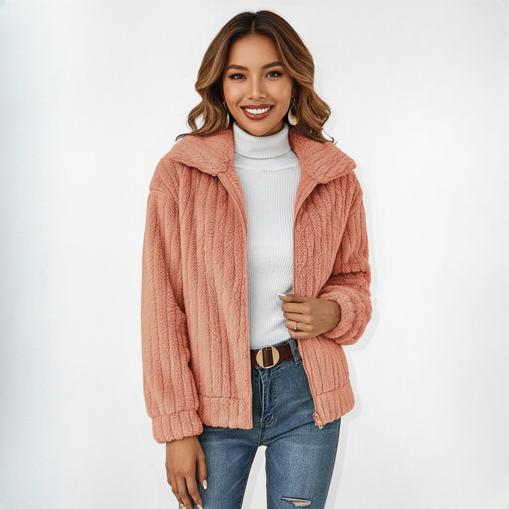 May Gilet Long Polaire Femme Cardigan Élégant et Chaud avec Zip et Poches