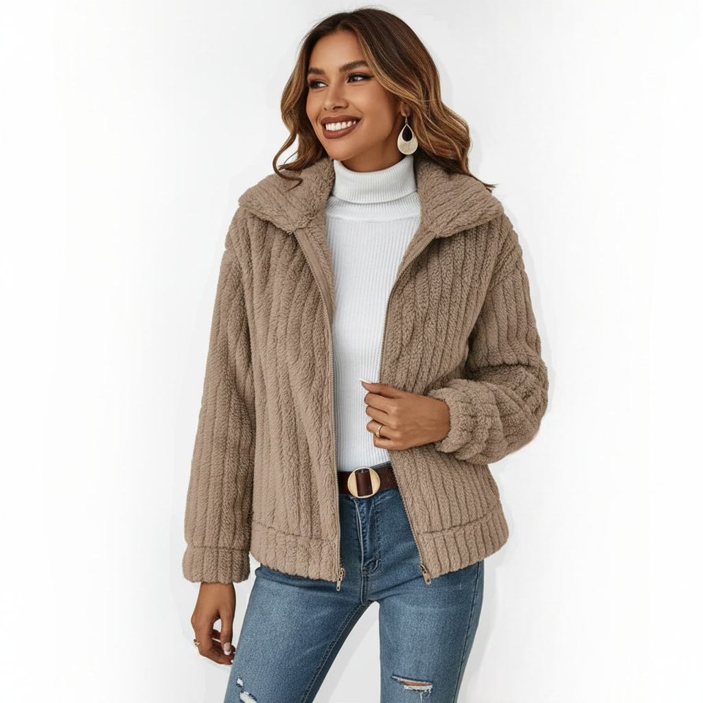 May Gilet Long Polaire Femme Cardigan Élégant et Chaud avec Zip et Poches, vue 4