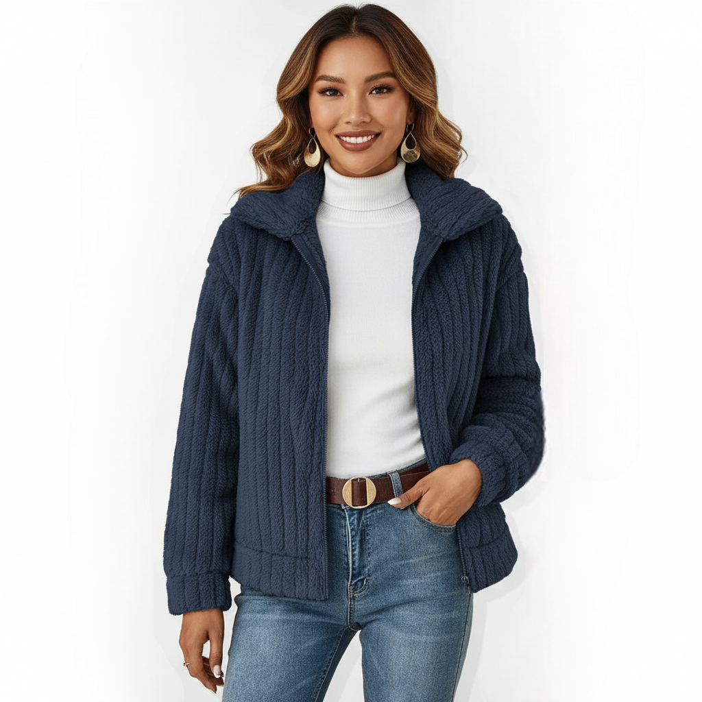 May Gilet Long Polaire Femme Cardigan Élégant et Chaud avec Zip et Poches, vue 5