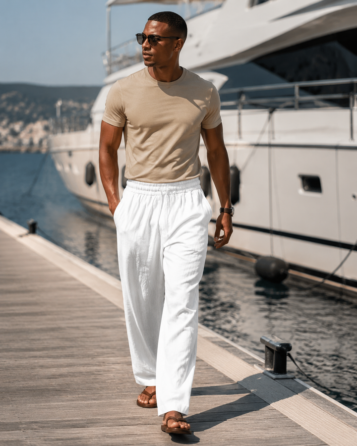 Maëlor Pantalon Homme en Lin Pantalon Ample Léger et Respirant