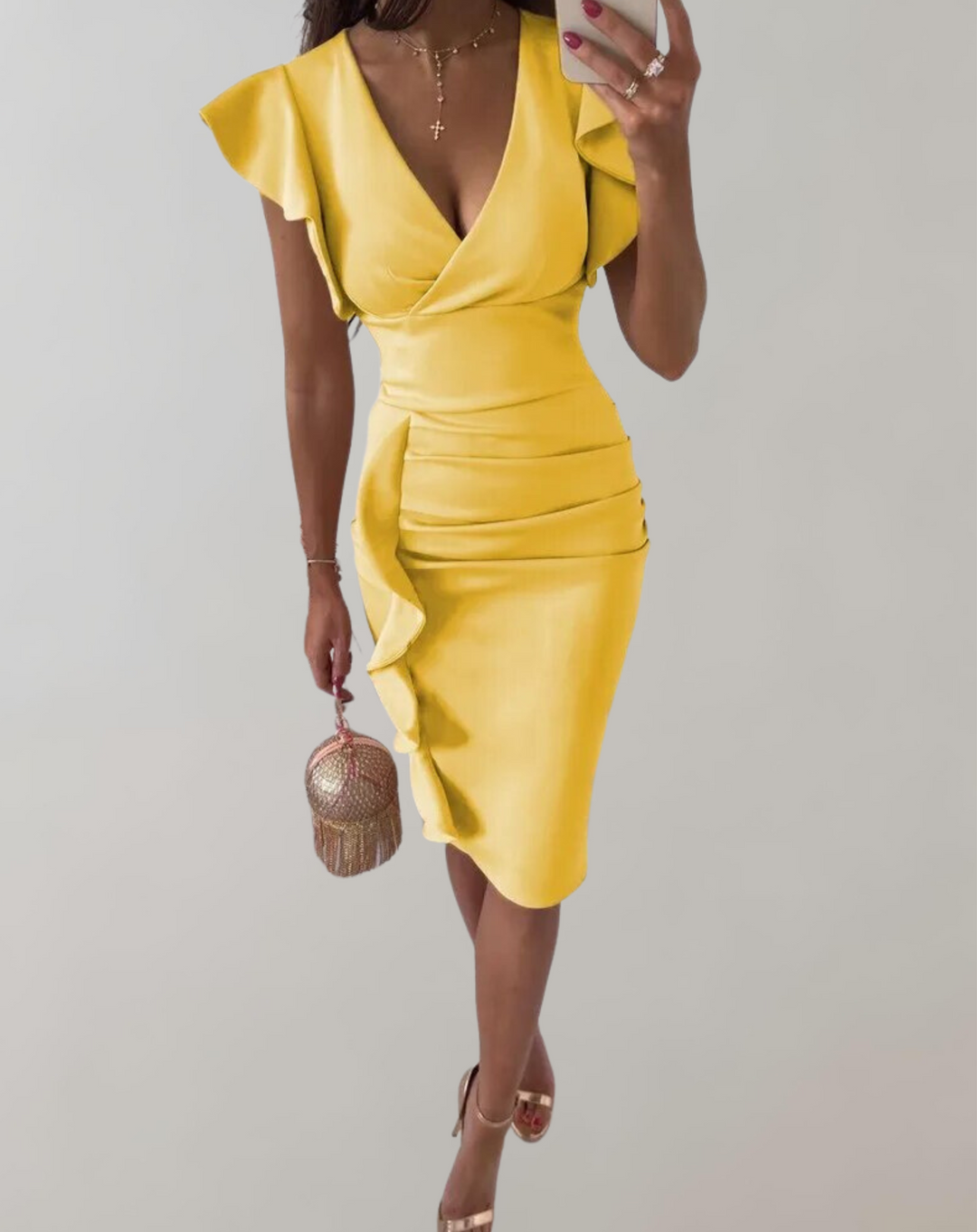 Moenasa | Robe à col haut et manches papillon froncées