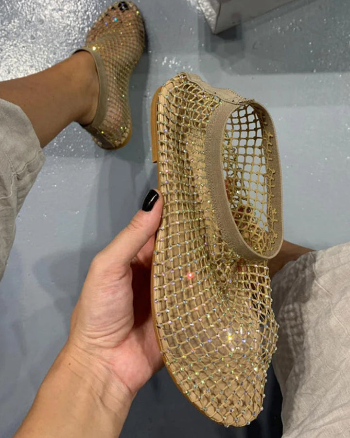 Muellera | Sandales plates d'été avec strass pour femmes