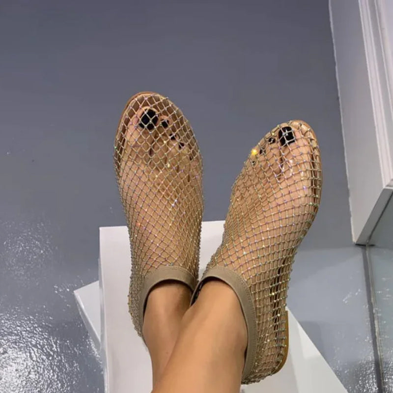 Muellera | Sandales plates d'été avec strass pour femmes