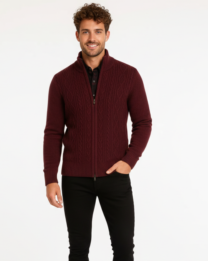 Noah Gilet Zippé Homme Maille Torsadée, Col Montant & Élégance Hivernale