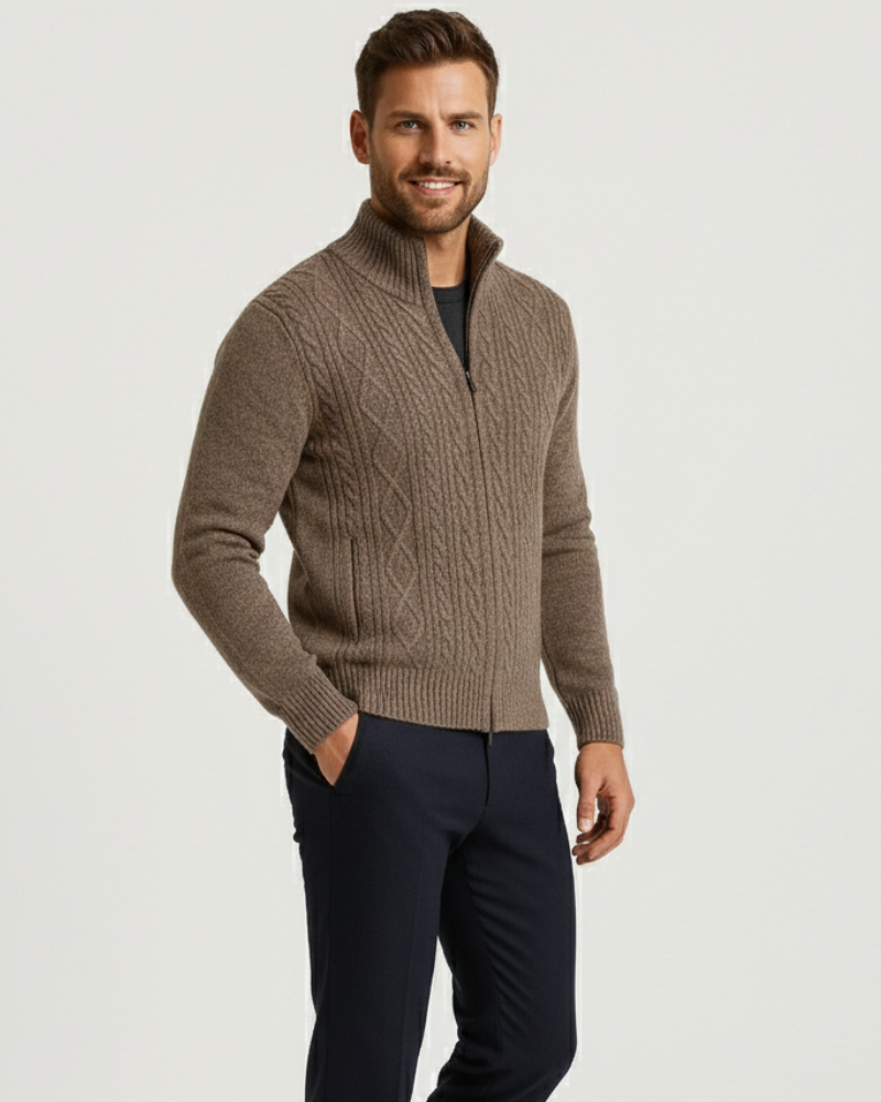 Noah Gilet Zippé Homme Maille Torsadée, Col Montant & Élégance Hivernale, vue 3