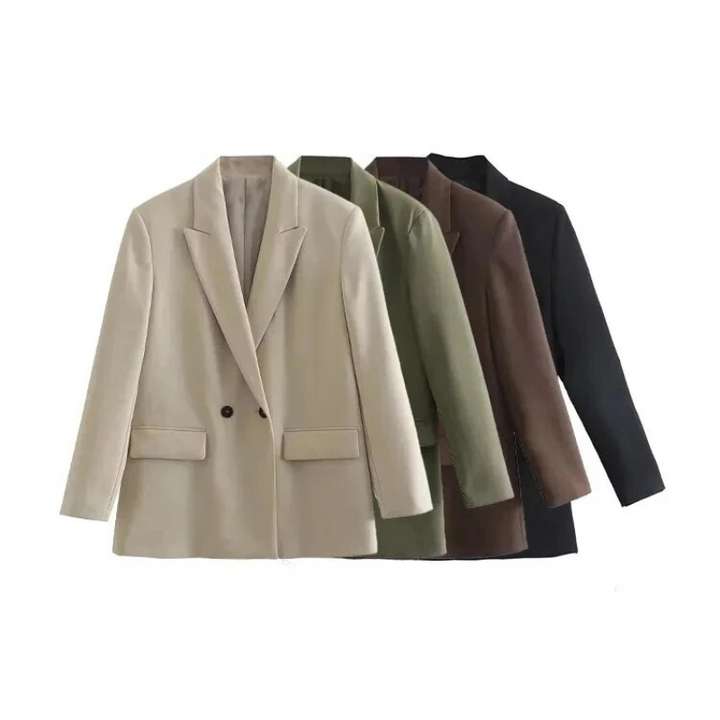Amalia Blazer Oversize Femme Manteau Élégant à Double Boutonnage en Tissu