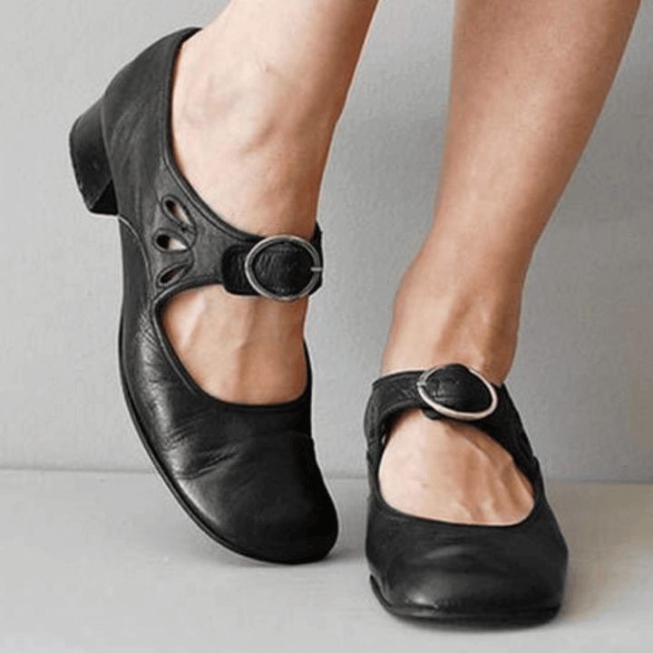 Raianne Chaussures Femme - Cuir Véritable, Bout Rond, Talon Bloc Bas, Sangle Boucle - Style Vintage pour Toutes Occasions, vue 2
