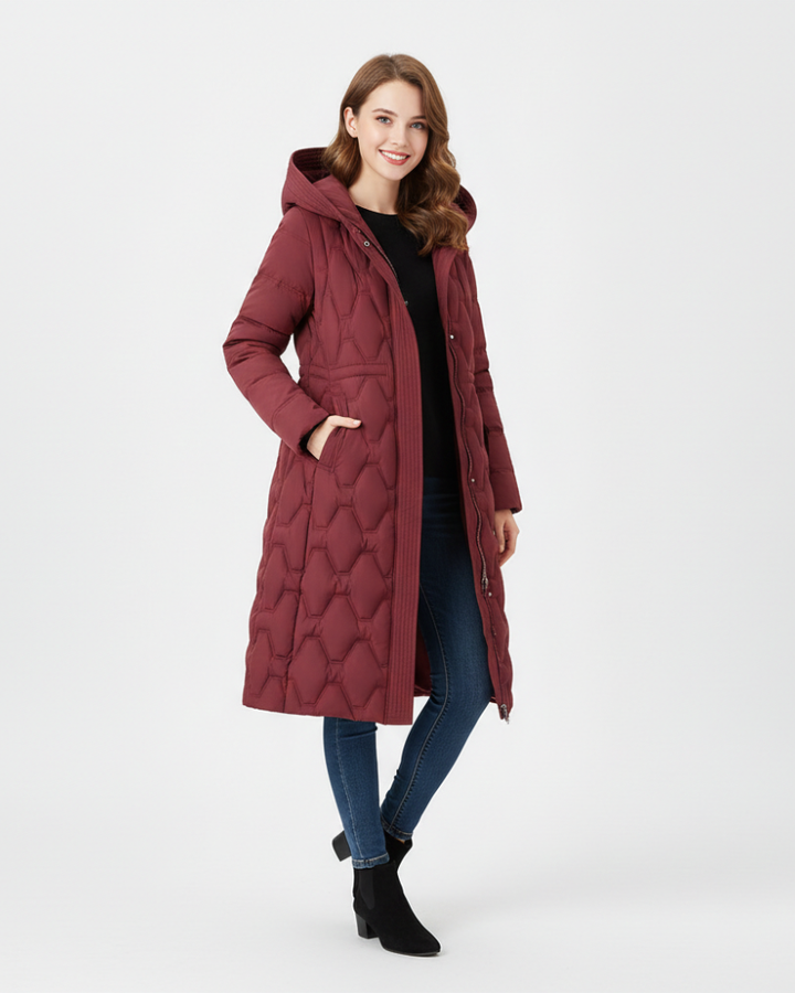 Nicole Manteau Long Femme à Capuche Matelassé Élégant, Chaleur & Style Hivernal
