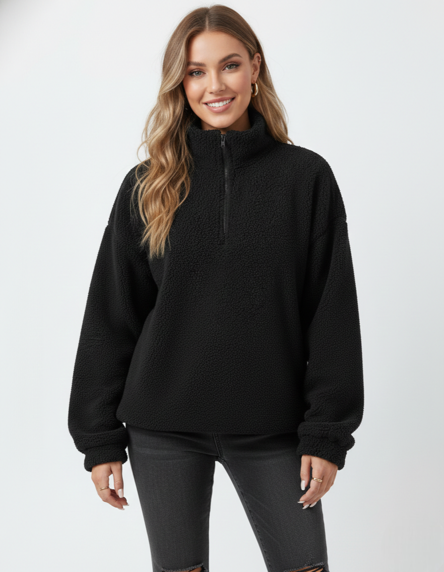 Noime Pull Polaire Femme Pull Doux à Demi-Zip avec Col Montant et Coupe Décontractée, vue 2
