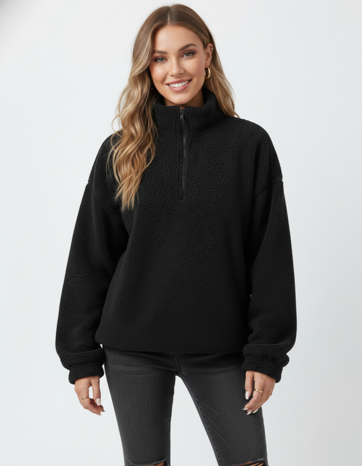 Noime Pull Polaire Femme Pull Doux à Demi-Zip avec Col Montant et Coupe Décontractée, vue 2