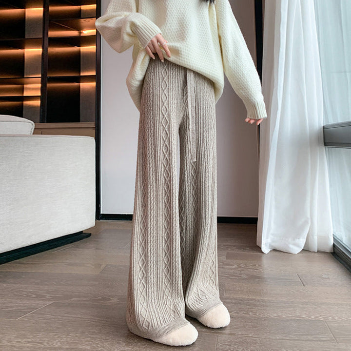 Aurelia Pantalon Femme Pantalon en Maille Taille Haute à Jambes Larges Chic & Confortable