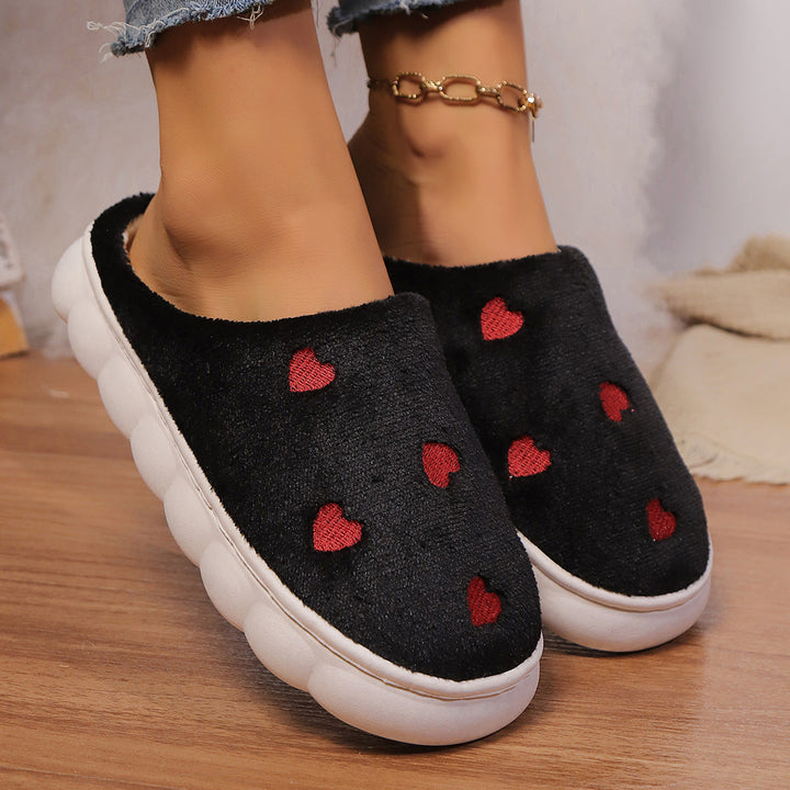 Kendra Pantoufles Femme Chaussons en Polaire Douce avec Motifs Cœurs Rouges Confortables, vue 4