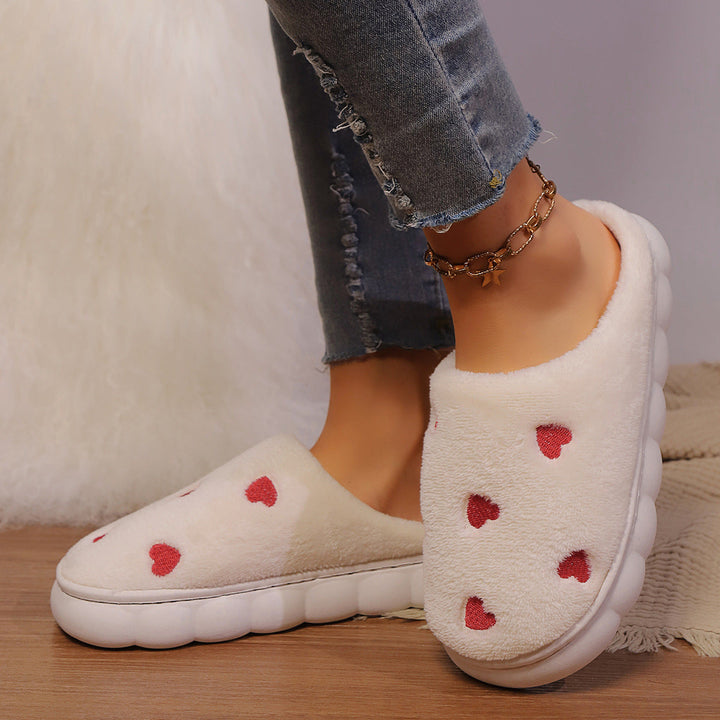 Kendra Pantoufles Femme Chaussons en Polaire Douce avec Motifs Cœurs Rouges Confortables, vue 3