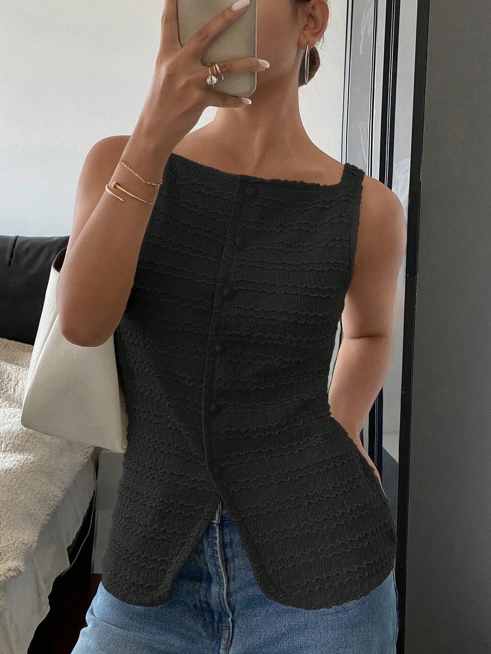 Gilet sans manches femme à boutons Coupe élégante et chic, vue 2