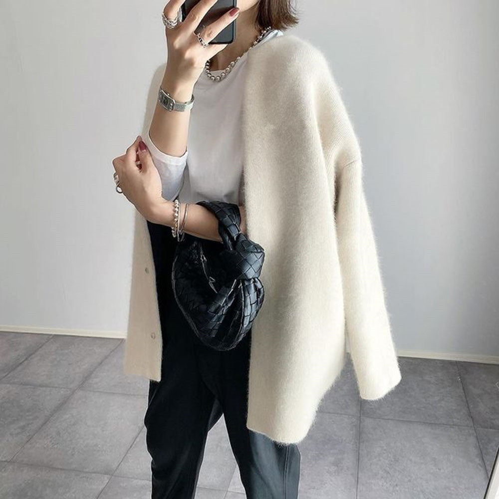 Lillian Long Gilet en Maille pour Femme Superposition douce à ouverture ouverte pour l’automne et l’hiver
