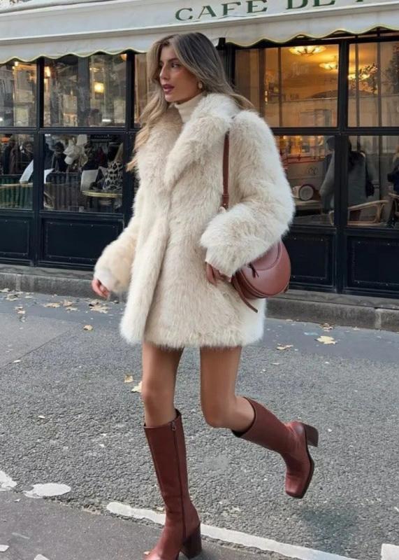 Valerie Manteau d’Hiver en Fausse Fourrure pour Femme Veste Blanche Douce à Coupe Décontractée avec Col Oversize