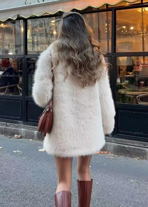 Valerie Manteau d’Hiver en Fausse Fourrure pour Femme Veste Blanche Douce à Coupe Décontractée avec Col Oversize, vue 2
