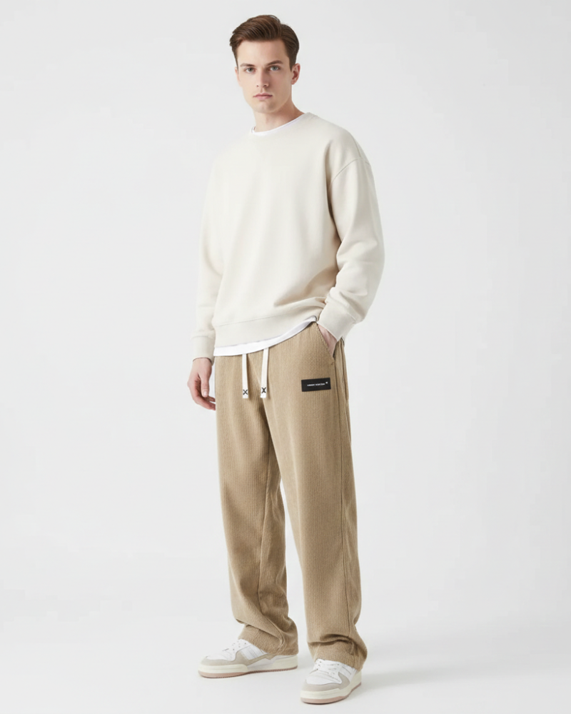 Quinnell Pantalon Homme Velours Côtelé Taille Ajustable, Confort Chaud & Style Moderne