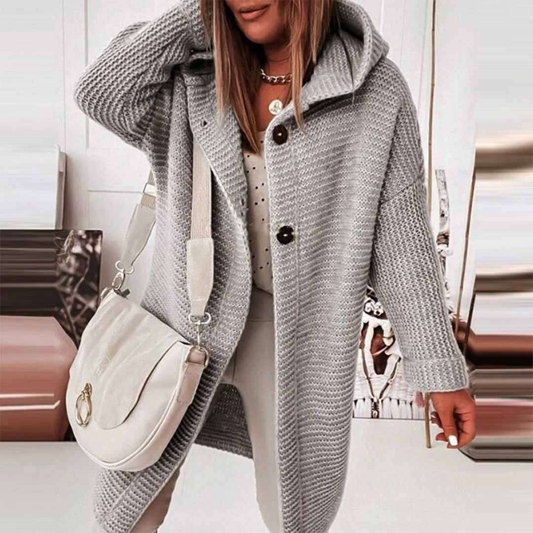 Madilyn Long Gilet en Maille pour Femme Veste à Capuche Douce avec Fermeture à Boutons, vue 5
