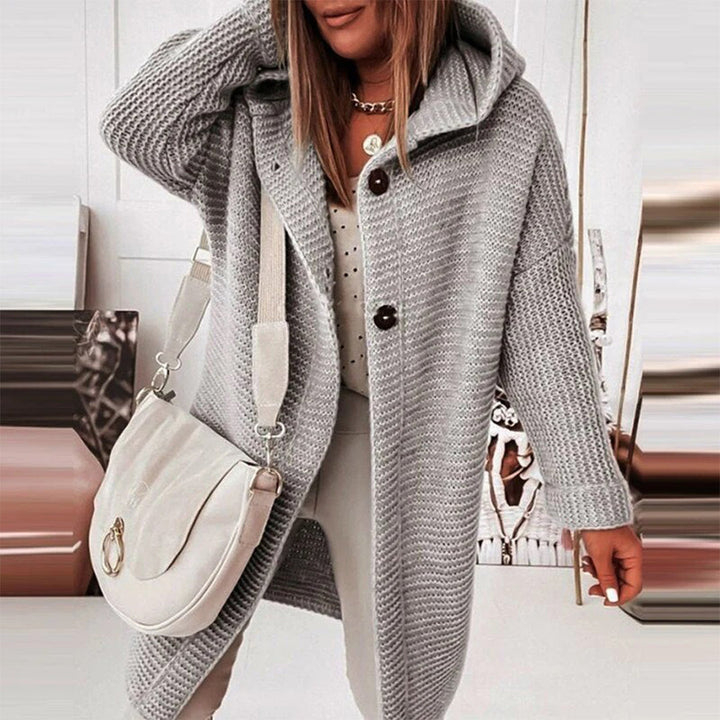 Madilyn Long Gilet en Maille pour Femme Veste à Capuche Douce avec Fermeture à Boutons, vue 5