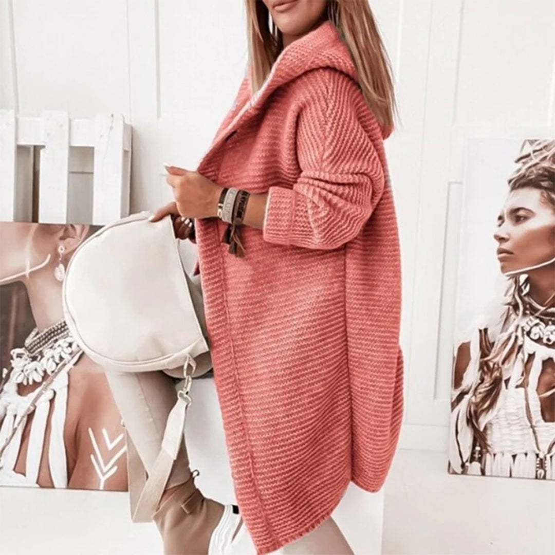 Madilyn Long Gilet en Maille pour Femme Veste à Capuche Douce avec Fermeture à Boutons, vue 7
