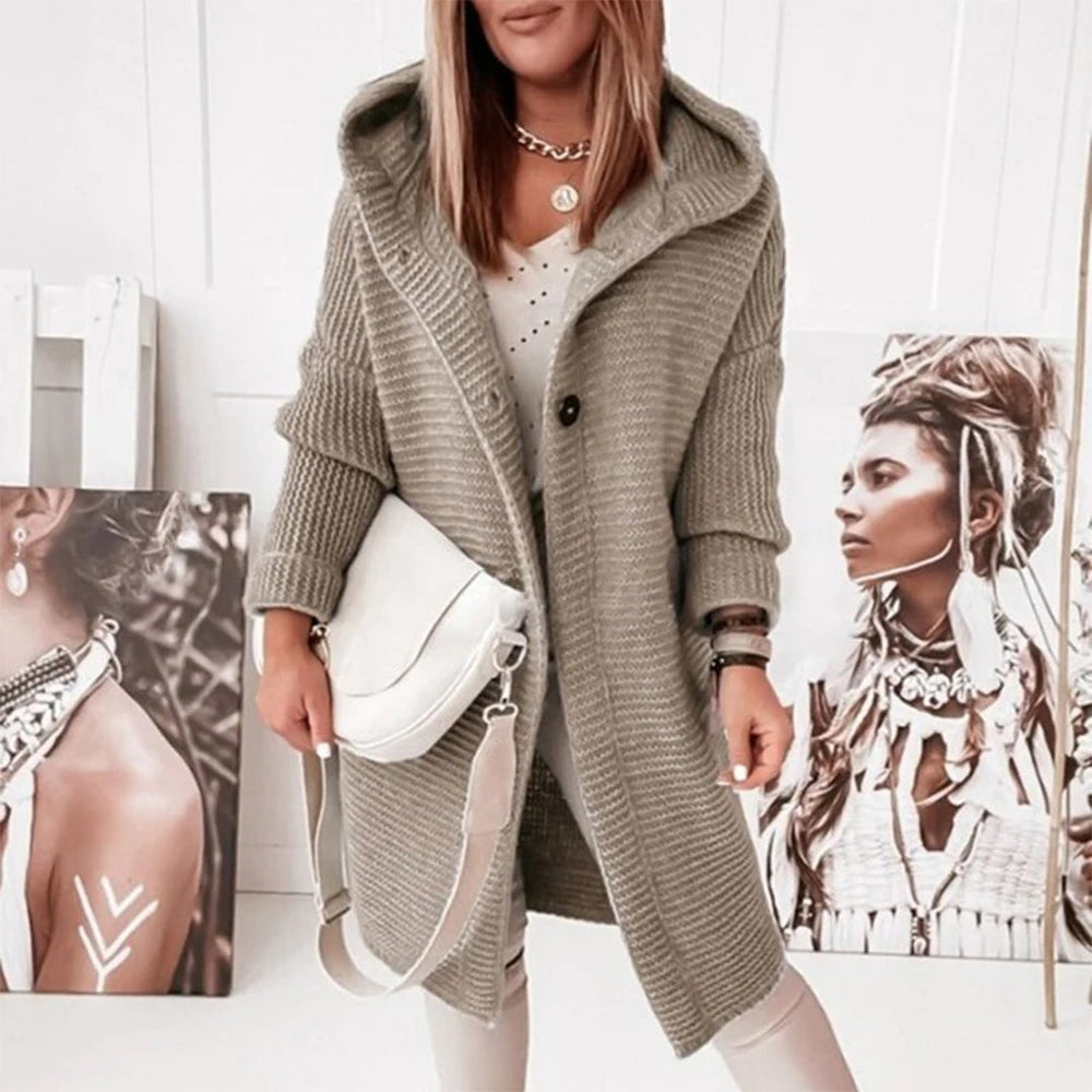 Madilyn Long Gilet en Maille pour Femme Veste à Capuche Douce avec Fermeture à Boutons, vue 2