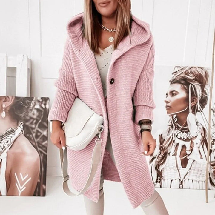 Madilyn Long Gilet en Maille pour Femme Veste à Capuche Douce avec Fermeture à Boutons, vue 3