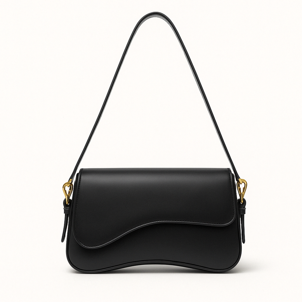 Hadley Sac Baguette Femme Cuir Vegan Lisse avec Silhouette Asymétrique & Détails Dorés Élégants, vue 2