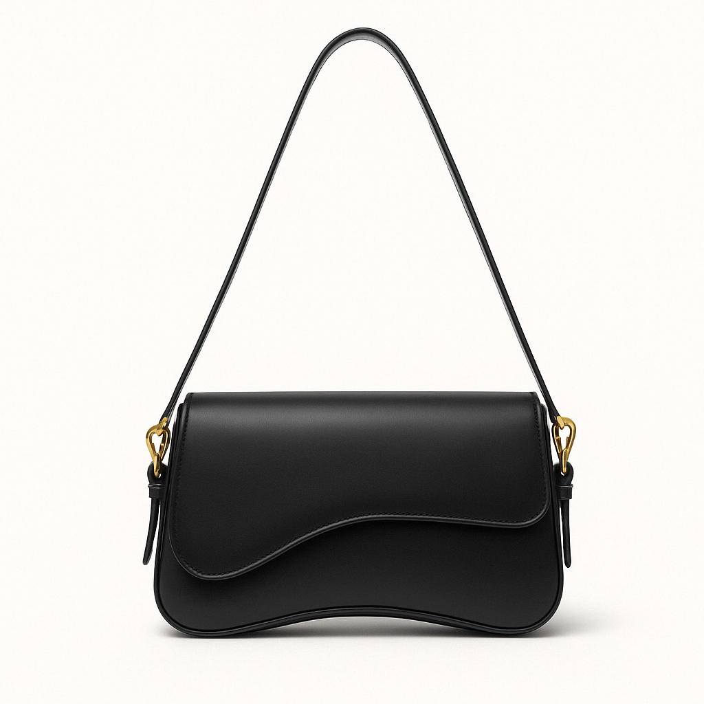 Hadley Sac Baguette Femme Cuir Vegan Lisse avec Silhouette Asymétrique & Détails Dorés Élégants, vue 2