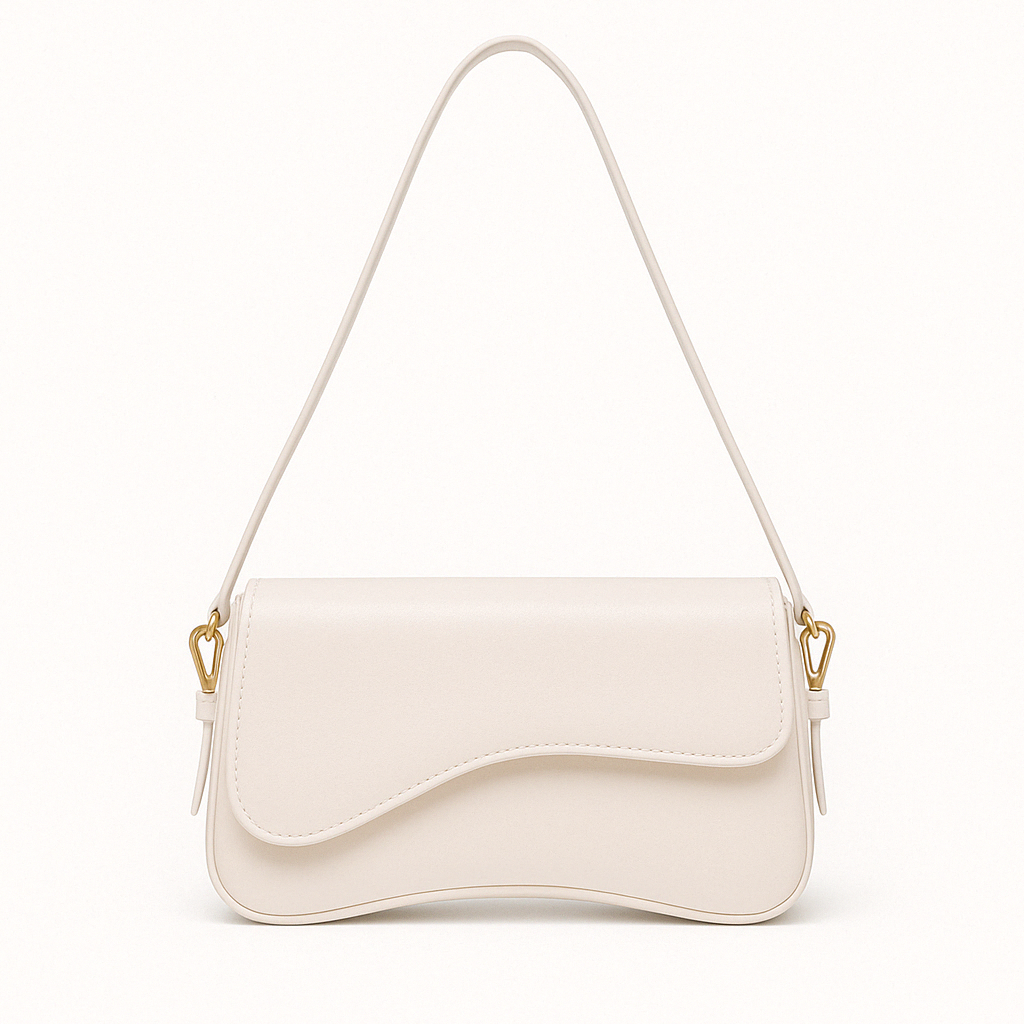 Hadley Sac Baguette Femme Cuir Vegan Lisse avec Silhouette Asymétrique & Détails Dorés Élégants, vue 3