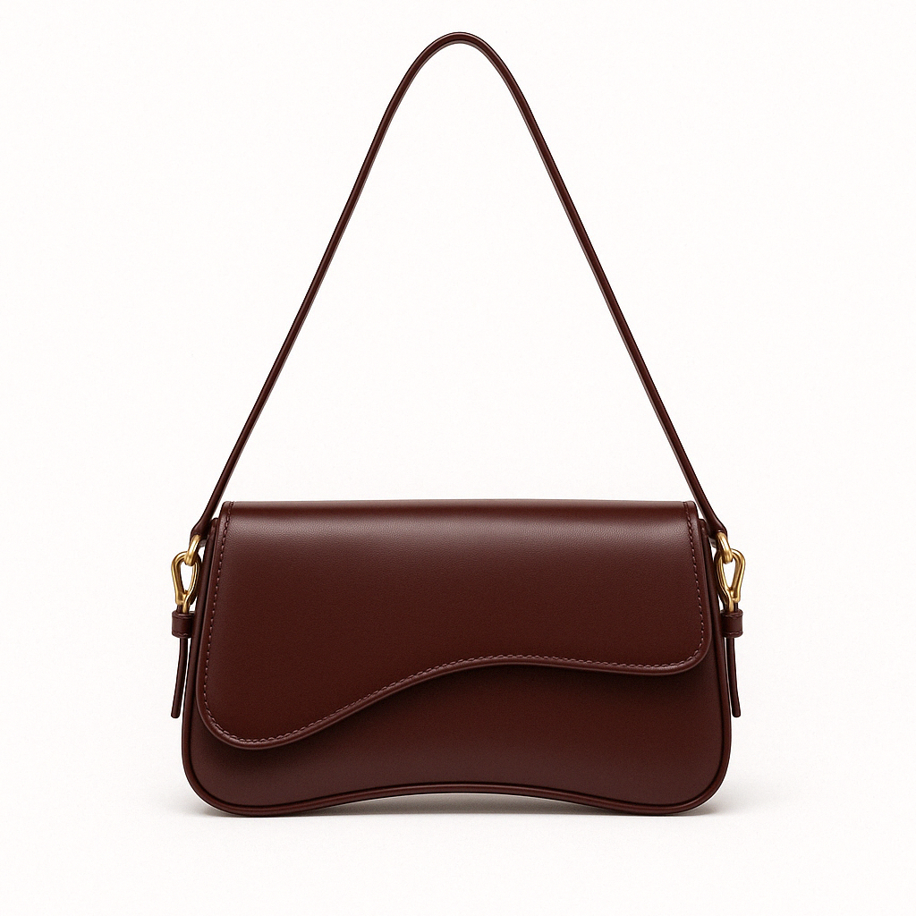 Hadley Sac Baguette Femme Cuir Vegan Lisse avec Silhouette Asymétrique & Détails Dorés Élégants