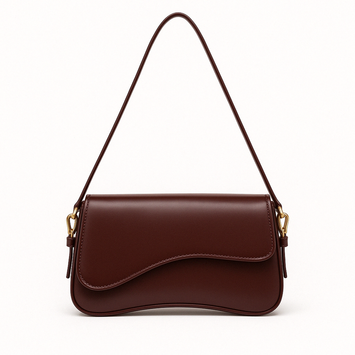 Hadley Sac Baguette Femme Cuir Vegan Lisse avec Silhouette Asymétrique & Détails Dorés Élégants