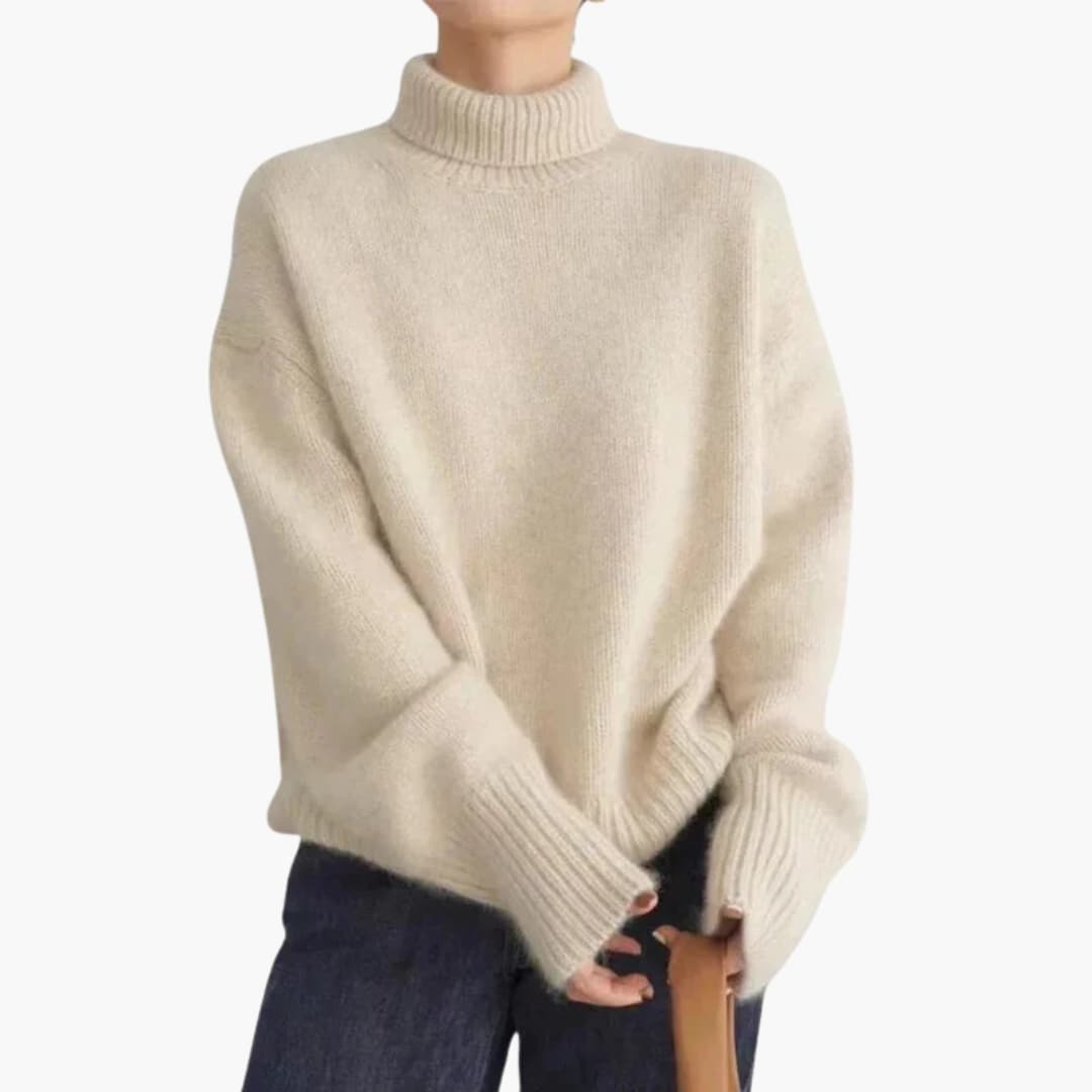 Lucy Pull Femme à Col Roulé Tricot Côtelé Doux à Manches Longues avec Col Haut