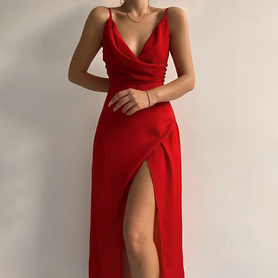Riria de soirée maxi à décolleté croisé pour Femme – Andromeda